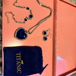 Titan Silver and Blue Heart Necklace Set